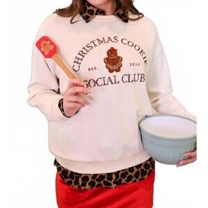 NEW JESS LEA christmas cookie social club pullover in ivory